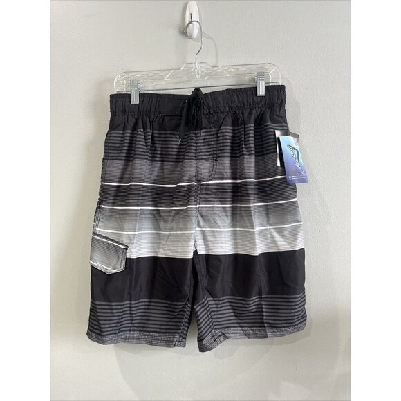 Kanu Surf Swim Trunks Mens Size: M Mesh Lining Black Gray Striped NEW‎ - Picture 1 of 5